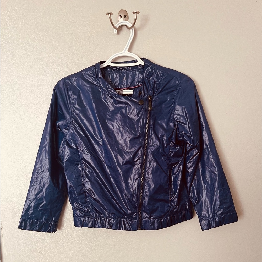 Bershka NWT Size Medium Women’s Dark Blue Bomber Jacket With Pink Trim on Collar